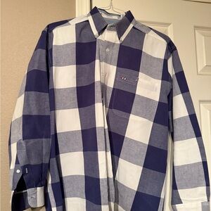 Men's Blue and White Checkered Shirt